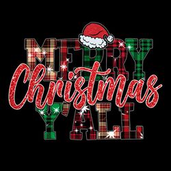 Merry Christmas Y'all Glitters Wearing Santa Hat PNG Sublimation Designs