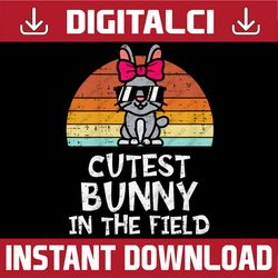 cutest bunny in the field ribbon retro easter day png, happy easter day sublimation design