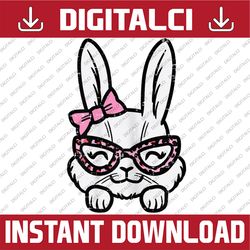 Easter Bunny Rabbit Leopard Glasses Ribbon Cute Easter Day Png, Happy Easter Day Sublimation Design