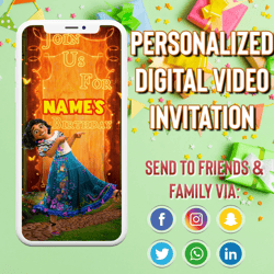 encanto birthday party video invitation, encanto animated invite video, madrigal digital custom invite, birthday
