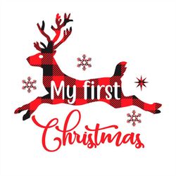 My First Christmas Buffalo Plaid Reindeer SVG