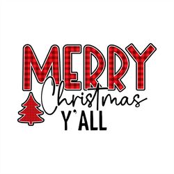 merry christmas y'all svg, buffalo plaid christmas tree svg png