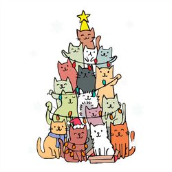 Happy Face Cat Christmas Tree PNG Sublimation Designs