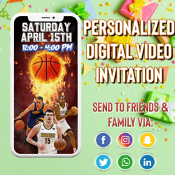 NBA Video Invitation, Video Birthday Invitation Video Invite, Birthday Party, Basketball