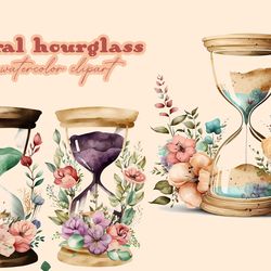 Floral Hourglass Watercolor Clipart