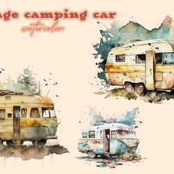 Vintage Camping Car Watercolor