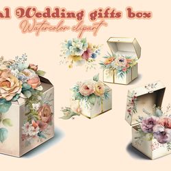 Floral Wedding Gifts Box Watercolor Clipart