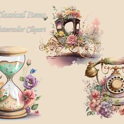 floral classical items watercolor clipart