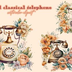 Floral Classical Telephone Watercolor Clipart