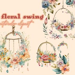 Boho Floral Swing Watercolor Clipart