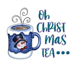 Oh Christmas Tea Blue Cup PNG Sublimation Designs