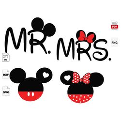 Mr And Mrs, Wedding, Mickey, Head Mickey, Couple Of Mickey, Wedding Svg, Rustic Wedding, Wedding Shower, Wedding Invitat
