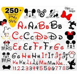Mickey Alphabet SVG PNG Clipart Instant Digital Download, Mickey Numbers Letters Clipart Minnie Mickey SVGs, ttf file, C