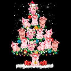 Christmas Cute Pink Pig Tree PNG Sublimation Designs