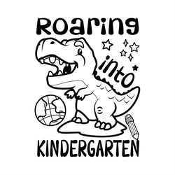 roaring into kindergarten dinosaurs school stationery silhouette svg