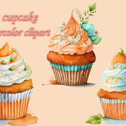 carrot cupcake watercolor clipart