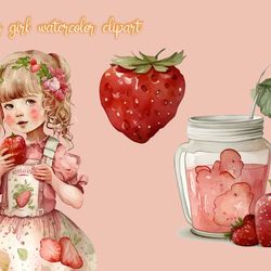 strawberry girl watercolor clipart