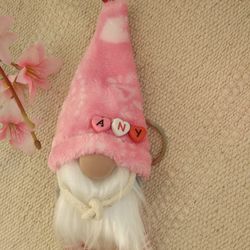 pink gnome keychain with your name