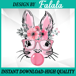 bunny face with glasses bubblegum happy easter women girls png, bunny with heart glasses, easter png, digital download