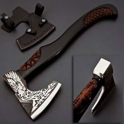 Handcrafted Custom Made Forged Carbon Steel Viking Tomahawk Axe with Leather Sheath