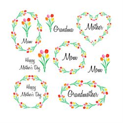 mom mother happy mother day flowers frame svg png