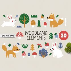 Woodland clipart, Woodland svg, Forest clipart, Woodland png, Mushroom clipart, mushroom png, mushroom svg, fox png