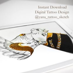Nefertiti Tattoo Design Bastet Tattoo Design Egyptian Tattoo Sketch Nefertiti Tattoo Sketch, Instant download