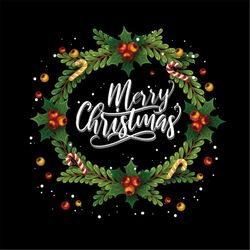 Christmas Laurel Wreath SVG PNG, Merry Christmas SVG