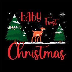 Baby First Christmas Holly Deer Christmas Night SVG PNG