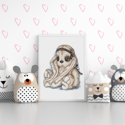 Baby Rabbit Girl Cross Stitch, Cute Animal Hand Embroidery, Small Bunny Pattern Digital File, Instant Download Pattern P