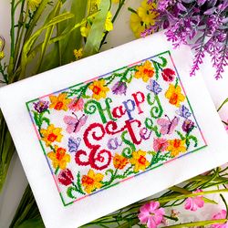 happy easter floral ornament cross stitch pattern pdf by crossstitchingforfun instant download, easter cross stitch