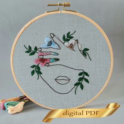 Women with flowers pattern pdf embroidery, Easy embroidery DIY