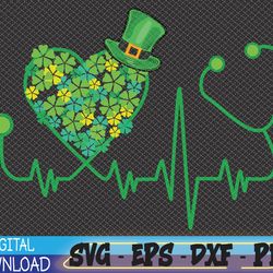 nurse st patricks day stethoscope heartbeat clover svg, eps, png, dxf, digital download