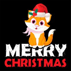 merry christmas cute cat santa hat christmas holly berry svg png