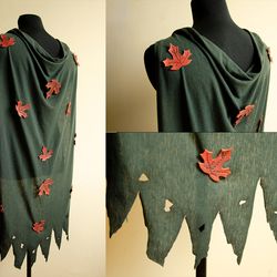 green fairy ranger cloak for larp or fantasy costume. wood elf druid cosplay. dryad dress. pixie clothes. elven costume