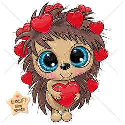 Cute Cartoon Hedgehog PNG, clipart, Sublimation Design, Cool, Print, clip art, Hearts, Pink