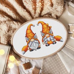 gnomes cross stitch pattern, gnome fox cross stitch, fairy cross stitch, gnome cross stitch chart, funny cross stitch