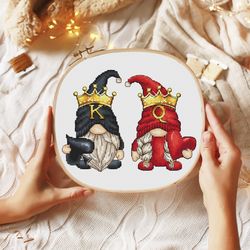 gnomes cross stitch pattern, gnome king cross stitch, gnome queen cross stitch, royal gnome cross stitch, digital pdf