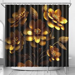 Shower Curtain With 6d ultra gold flower pattern
