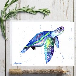 Sea Turtle Painting Watercolor Wall Decor 8"x11" home art handmade turtle watercolor painting art by Anne Gorywine