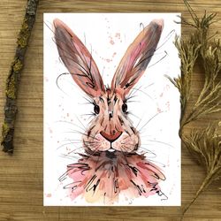 Hare painting original animal bunny watercolor animals painting, rabbit watercolor animal art by Anne Gorywine