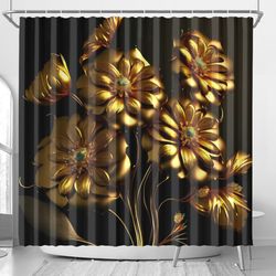 Shower Curtain With 6d ultra gold flower pattern