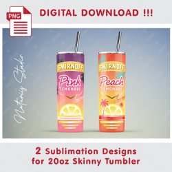 2 Smirnoff Lemonade Templates - Seamless Sublimation Pattern - 20oz SKINNY TUMBLER - Full Tumbler Wrap