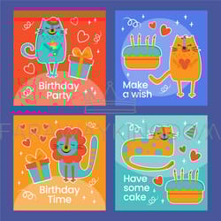 birthday ig post cats cute cartoon flat style vector set