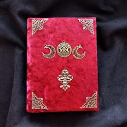 Complete witch grimoire Wiccan practical spell book Triple moon book of shadow 8 by 6 in.fabric cover