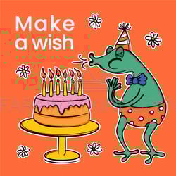 frog makes wish birthday ig post cartoon flat style vector