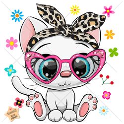 cute cartoon cat png, white, clipart, sublimation design, kitten, love, kitty, print, clip art