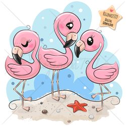 Cute Cartoon Flamingo PNG clipart, Sublimation Design, Digital clip art