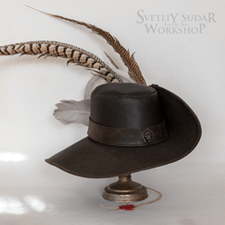 Leather hat "Viscount" (classic Musketeers hat) / leather hat / LARP hat / wide brim hat