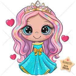 Cute Cartoon Princess PNG, clipart, Sublimation Design, Adorable, Print, clip art, Pink